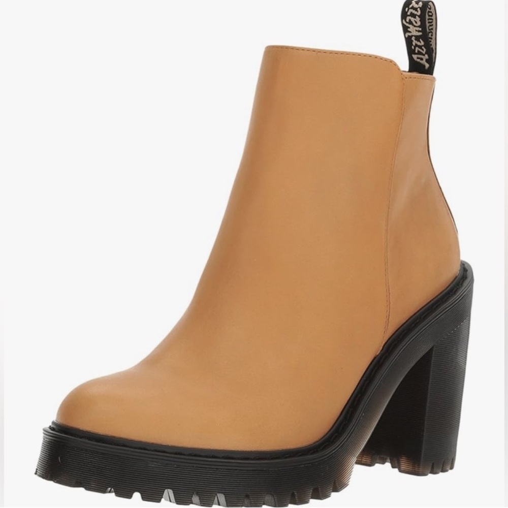 Dr. Martens Tan Platform Ankle Boot with Black Lug Heel